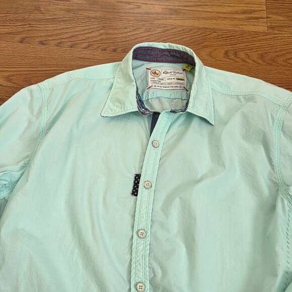 Robert Graham Button Down Shirt Men's Medium Turquoise Long Sleeve Contrast Cuff - Picture 4 of 15